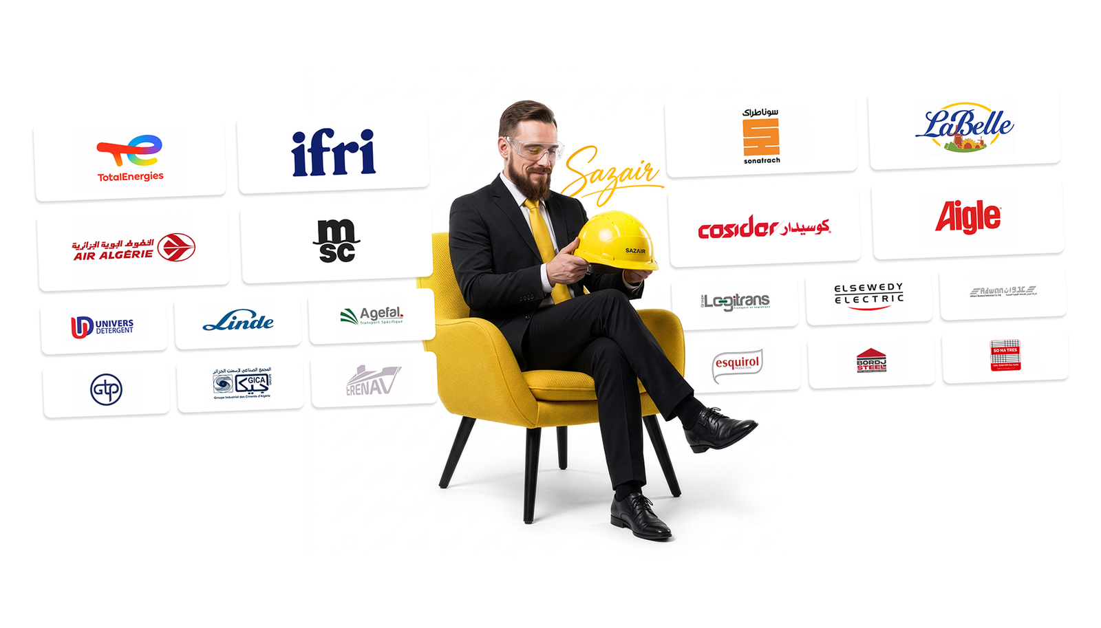 SAZAIR entouré des logos de ses clients de référence